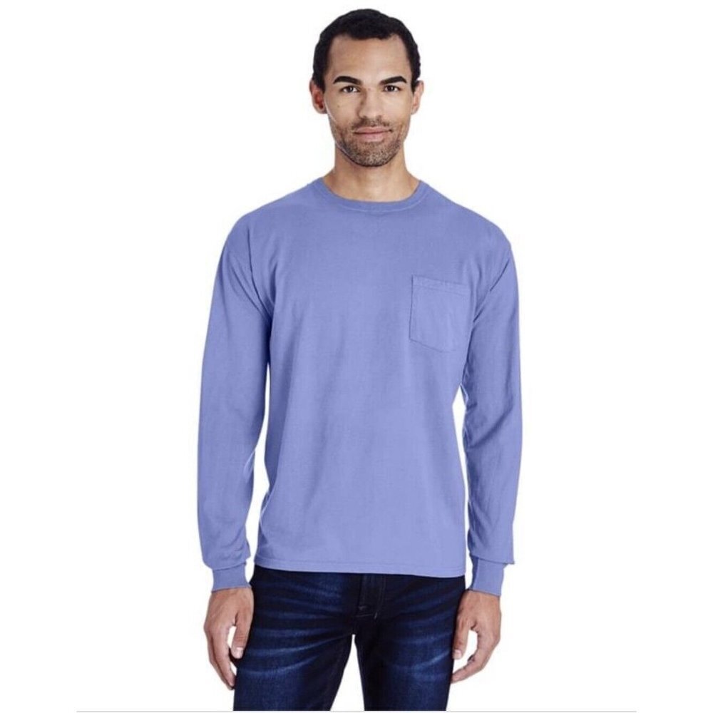 COMFORT Heavyweight Ring Spun Long Sleeve Pocket Tee NWOT Color Violet (C6)